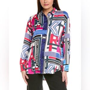 NWT Women KARL LAGERFELD Oversized Geometric Abstract Button Shirt Maximalist